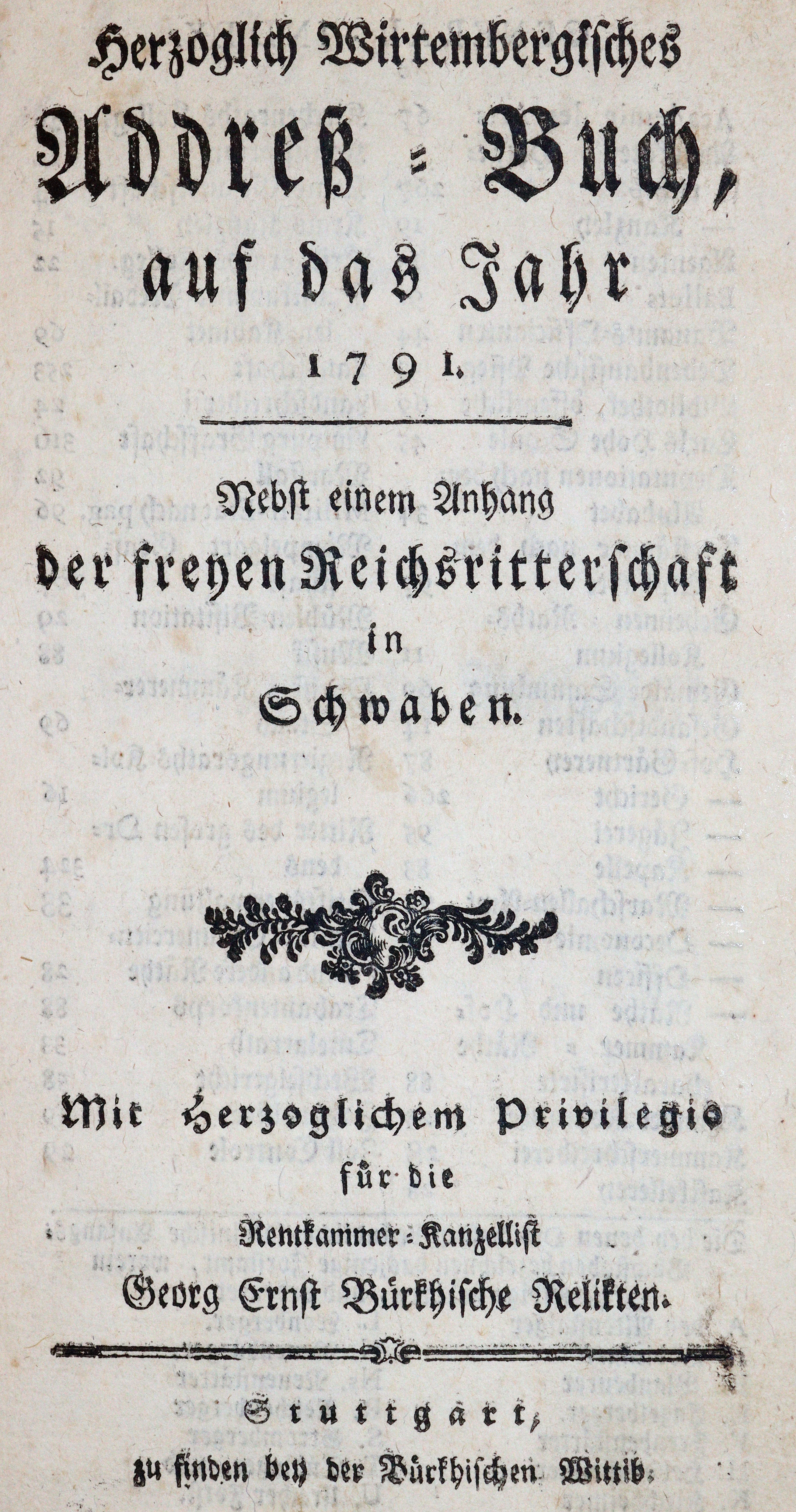 Herzoglich-Wirtembergisches Addreß-Buch | Bild Nr.1